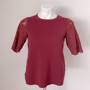 Ann Taylor Women's Burgundy Floral Lace Sweater Top Size S